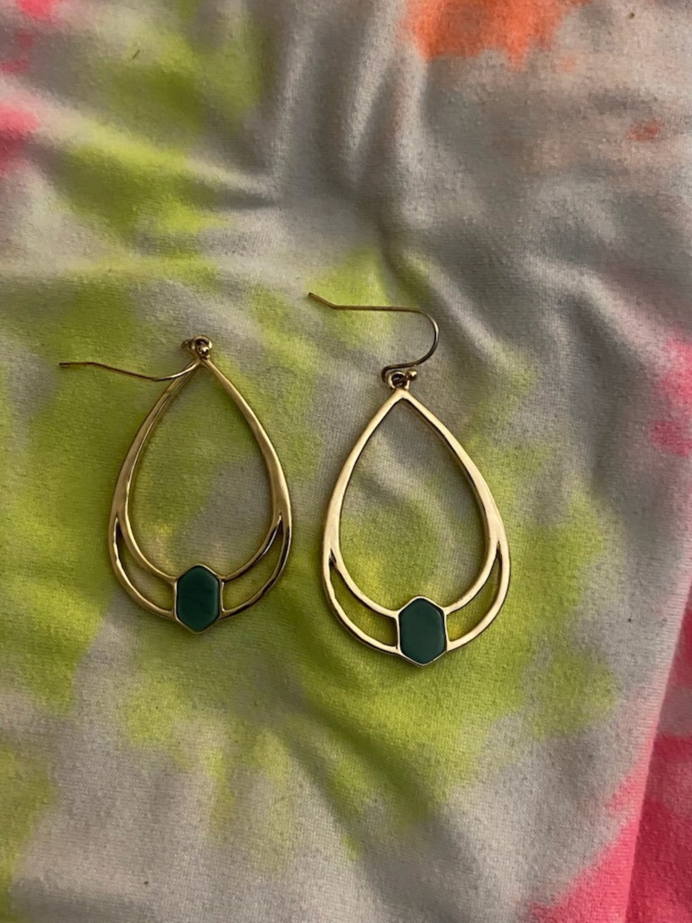 Teardrop Earrings with Green Stone
